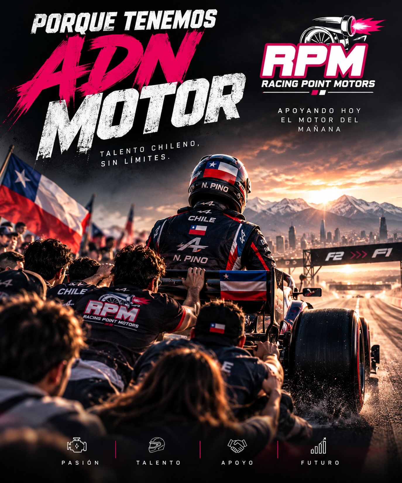 🇨🇱🏁 PORQUE TENEMOS ADN MOTOR.
En RPM creemos que el talento chileno merece oportunidades, apoyo y personas dispuestas a 